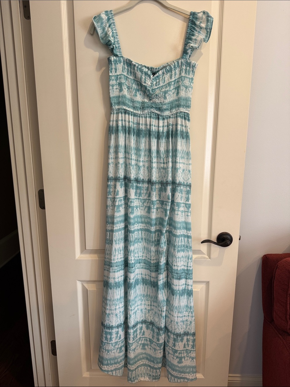 Aakaa Aqua & White Tie-Dye Smocked Maxi Dress
